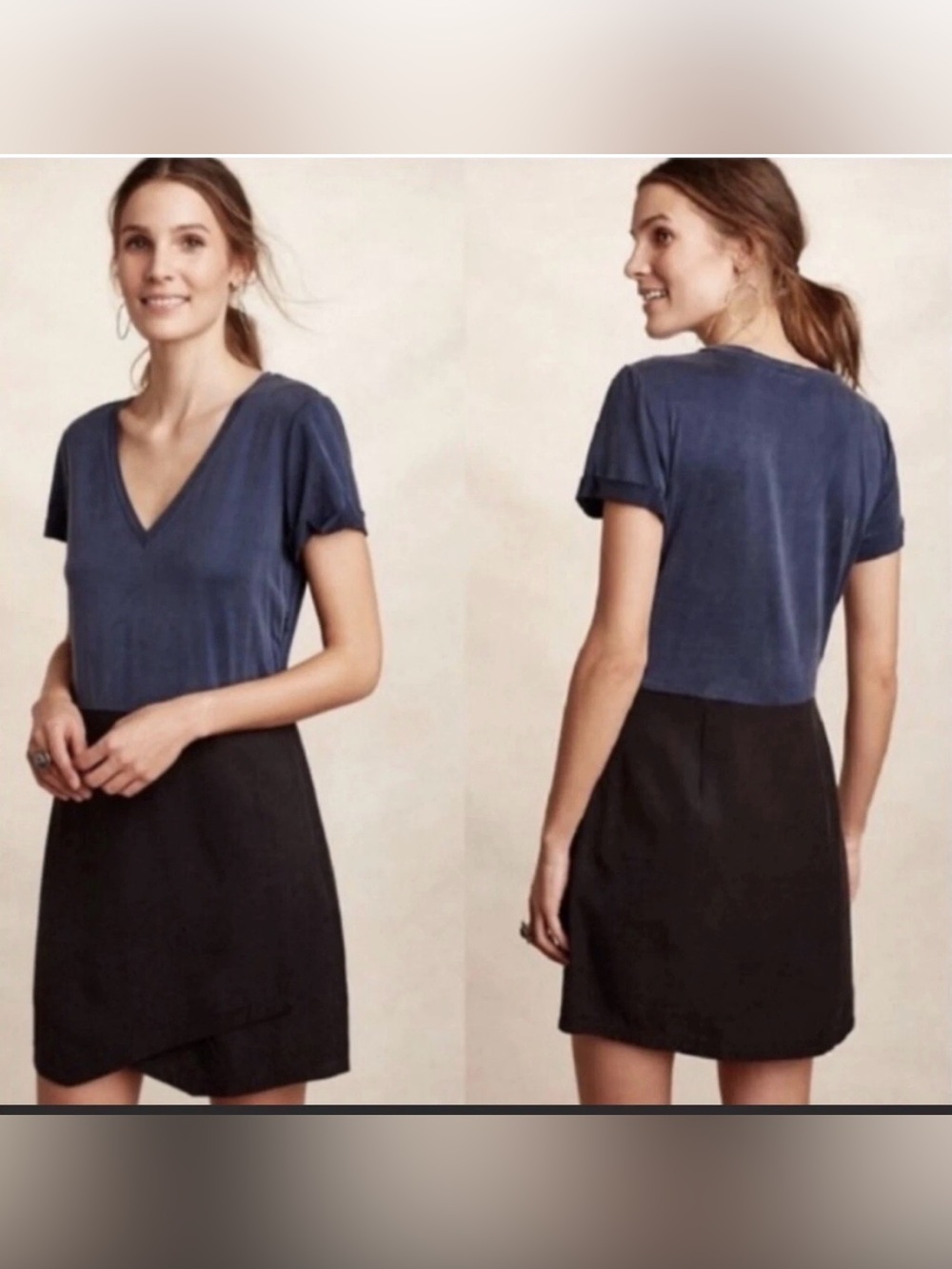 Anthropologie Dolan Left Coast Colorblock Horizon Mini Dress Slate Blue/Black